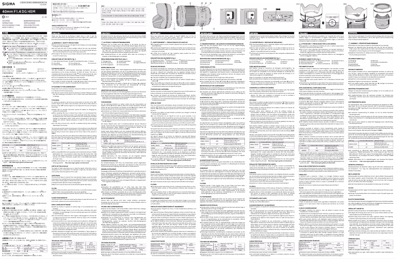 Page 1 de la notice Manuel utilisateur Sigma 40mm f/1.4 DG HSM Art Sony E
