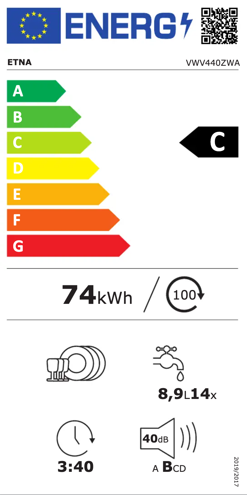 Page n°1 - Label énergétique Etna VWV440ZWA
