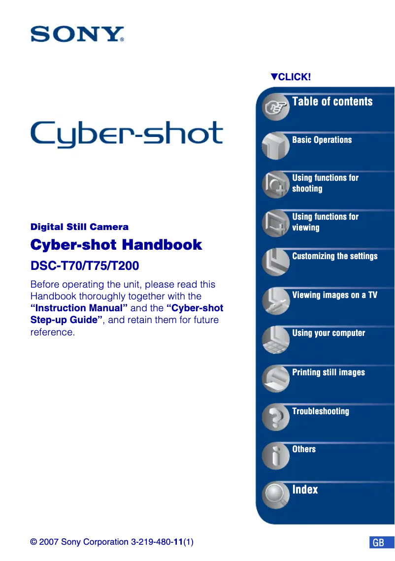 Image de la première page du manuel de l'appareil Cybershot DSC-T200