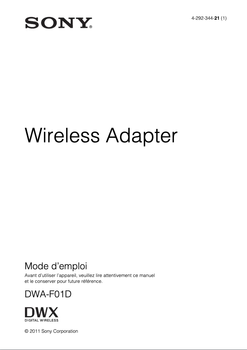 Page n°1 - Manuel utilisateur Sony DWA-F01D