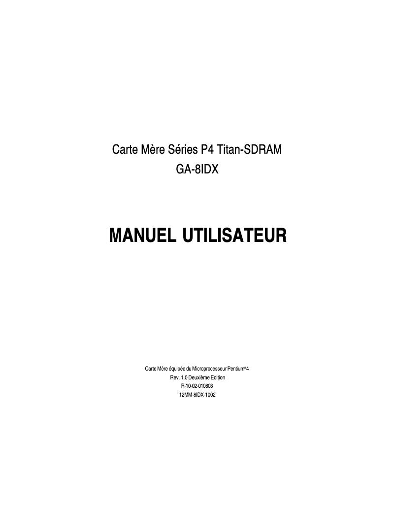 Image de la première page du manuel de l'appareil GA-8IDX