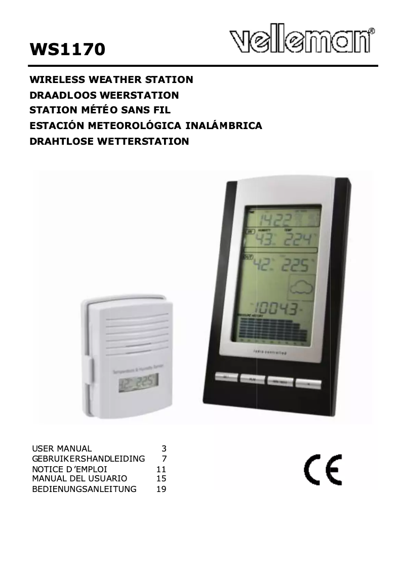 Page 1 de la notice Manuel utilisateur Velleman WS1170