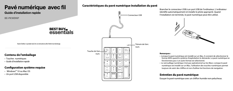 Image de la première page du manuel de l'appareil BE-PKWDNP