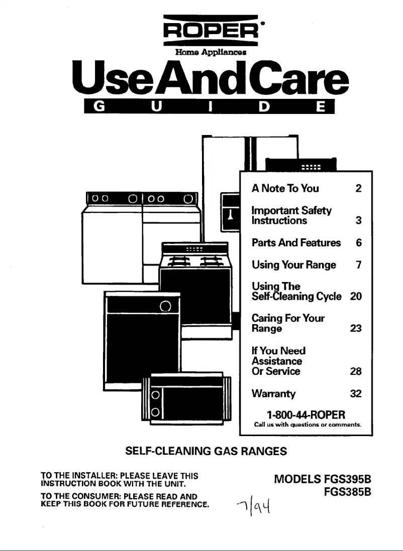 Page n°1 - Manuel utilisateur Roper FGS395BL0