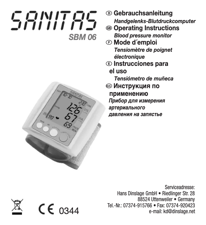 Page n°1 - Manuel utilisateur Sanitas SBM 06