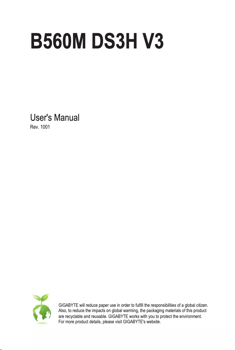 Page 1 de la notice Manuel utilisateur Gigabyte B560M DS3H V3