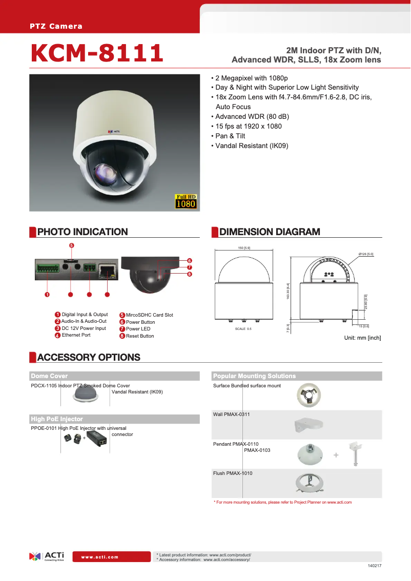Page n°1 - Fiche technique ACTi KCM-8111