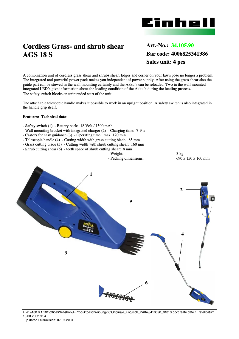 Image de la première page du manuel de l'appareil AGS 18 S