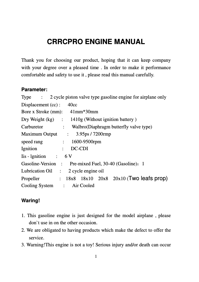 Page n°1 - Manuel utilisateur CRRCpro GF40I