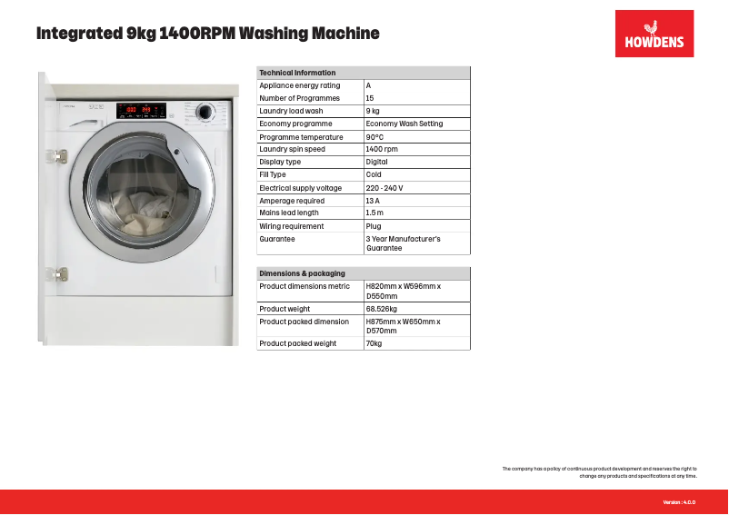 Page 1 de la notice Fiche technique Lamona LAM8776