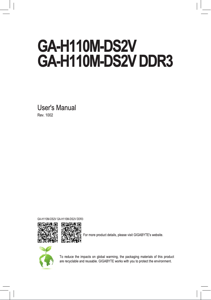 Page 1 de la notice Manuel utilisateur Gigabyte GA-H110M-DS2V DDR3