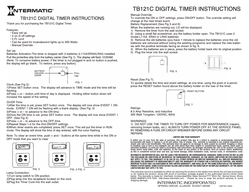Page 1 de la notice Manuel utilisateur Intermatic TB121C