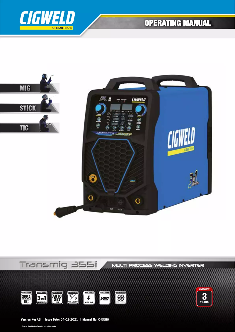 Page n°1 - Manuel utilisateur Cigweld Transmig 355i