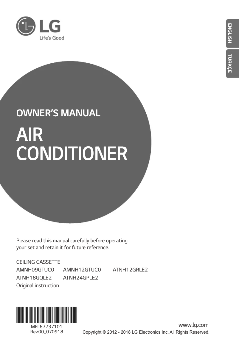 Page 1 de la notice Manuel utilisateur LG AMNH09GTUC0