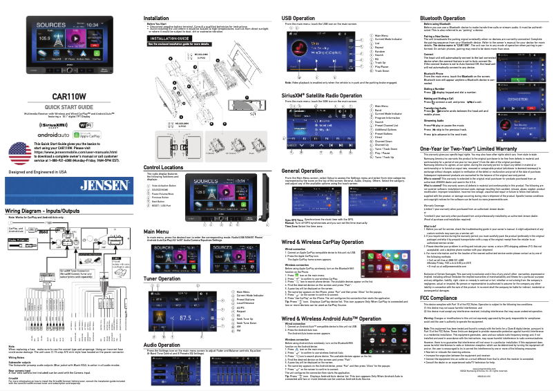 Page 1 de la notice Guide de démarrage rapide Jensen CAR110X