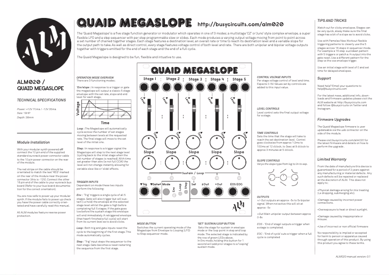 Page n°1 - Manuel utilisateur ALM Quaid Megaslope ALM-020