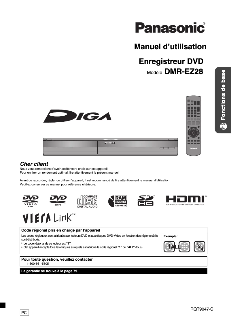 Image de la première page du manuel de l'appareil DMR-EZ28