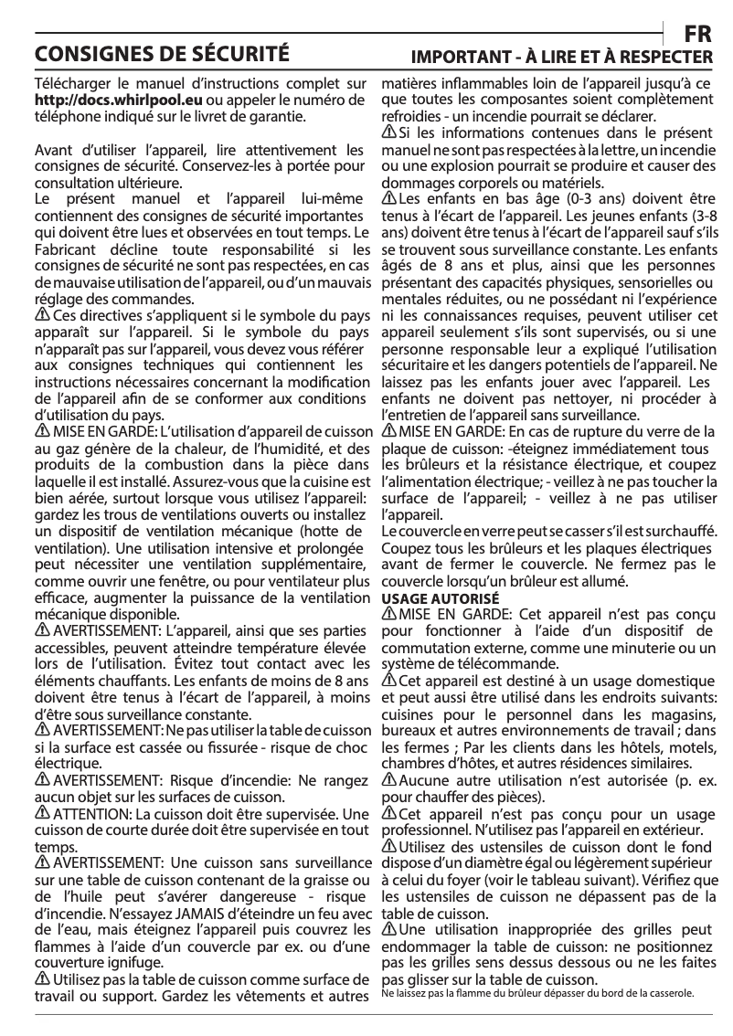 Página 1 del manual Instrucciones / montaje Whirlpool GOWL 628/NB