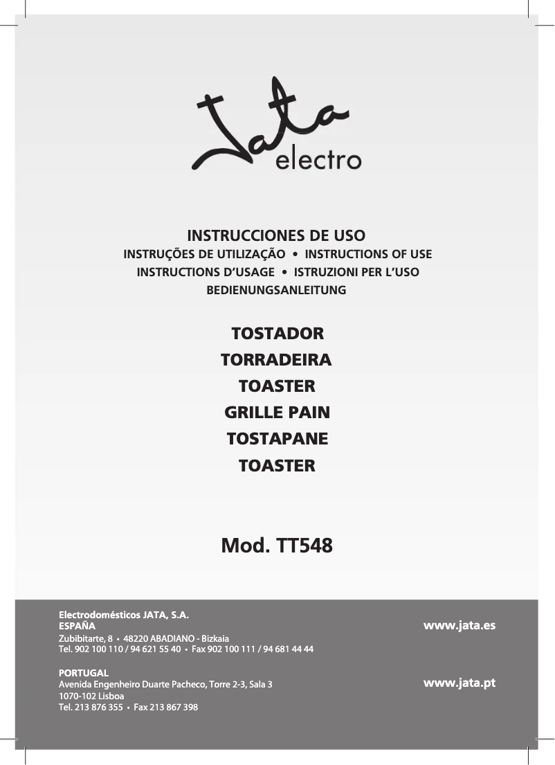 Page 1 de la notice Manuel utilisateur Jata TT548