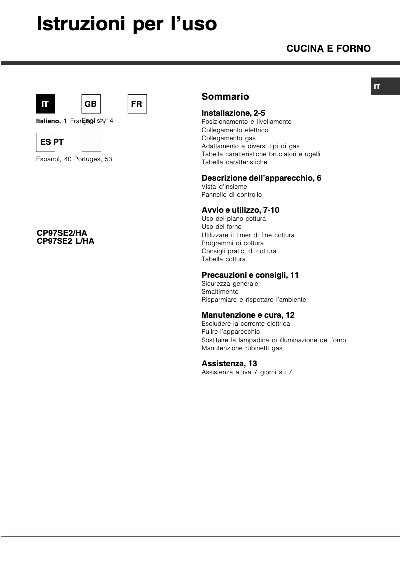 Page n°1 - Manuel utilisateur Hotpoint Ariston CP97SE2/HA