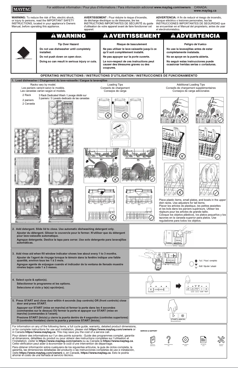 Page 1 de la notice Guide de démarrage rapide Maytag MDB4949SKW