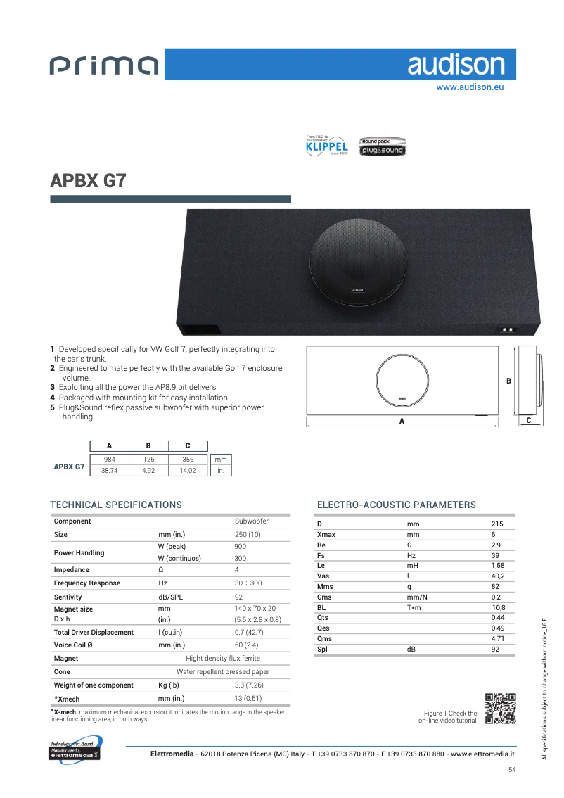 Page 1 of the manual Technical Sheet Audison Prima APBX G7