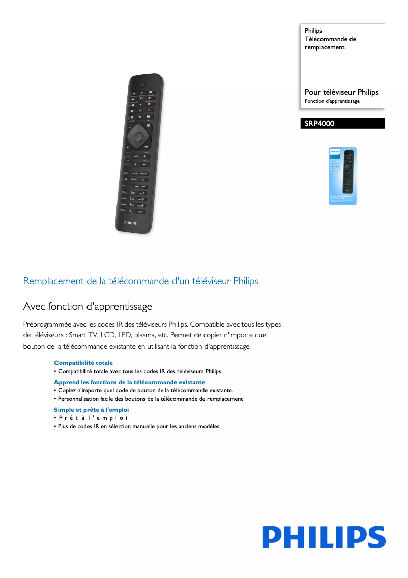 Page 1 de la notice Fiche technique Philips SRP4000