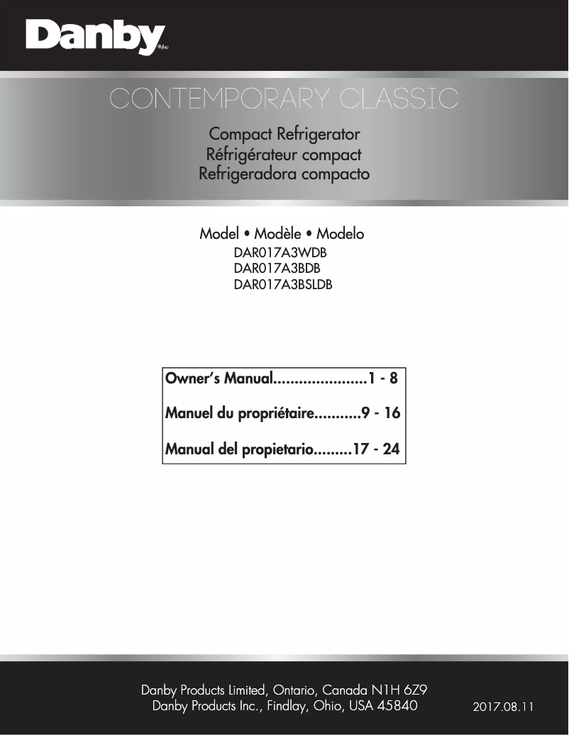 Page 1 de la notice Fiche technique Danby DAR026A2BSLDB