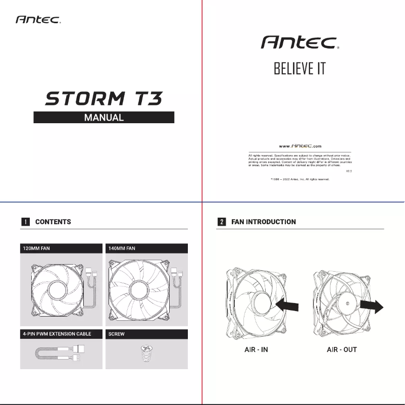 Page 1 de la notice Manuel utilisateur Antec STORM T3 120