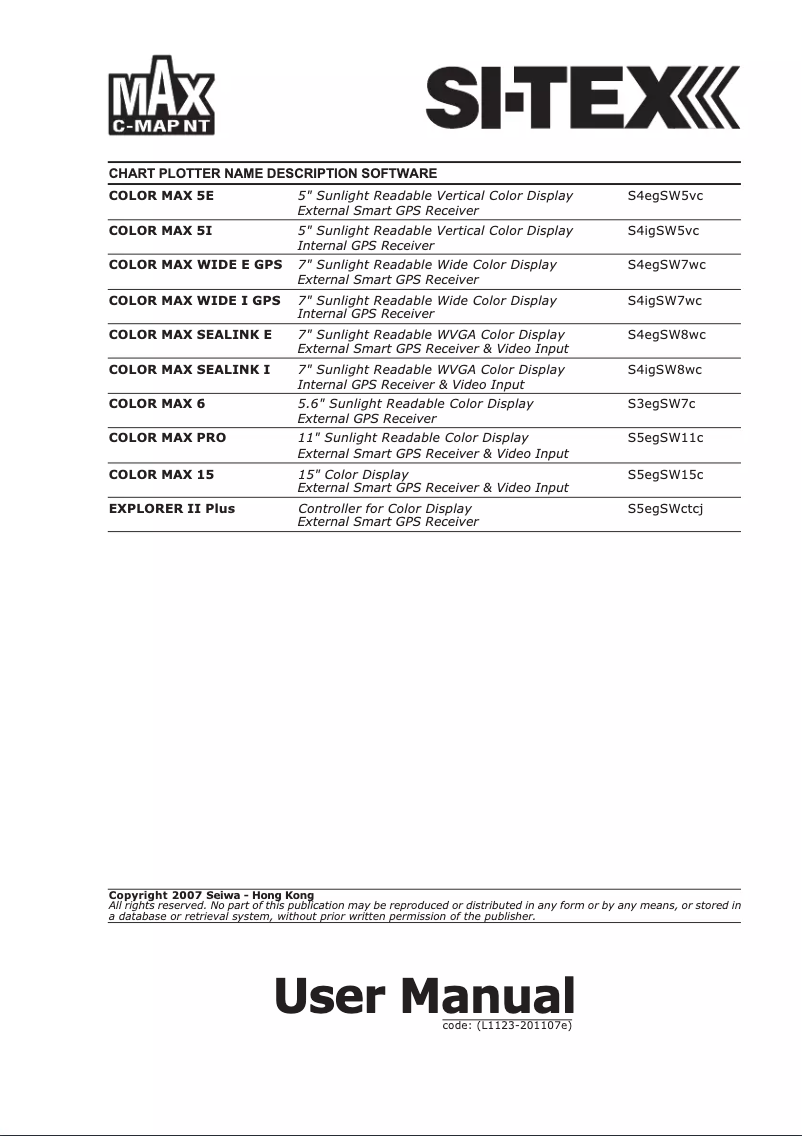 Page n°1 - Manuel utilisateur SI-TEX Colormax 6
