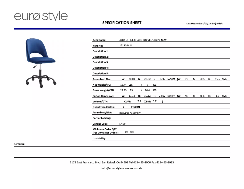 Página 1 del manual Ficha técnica Eurø Style Alby