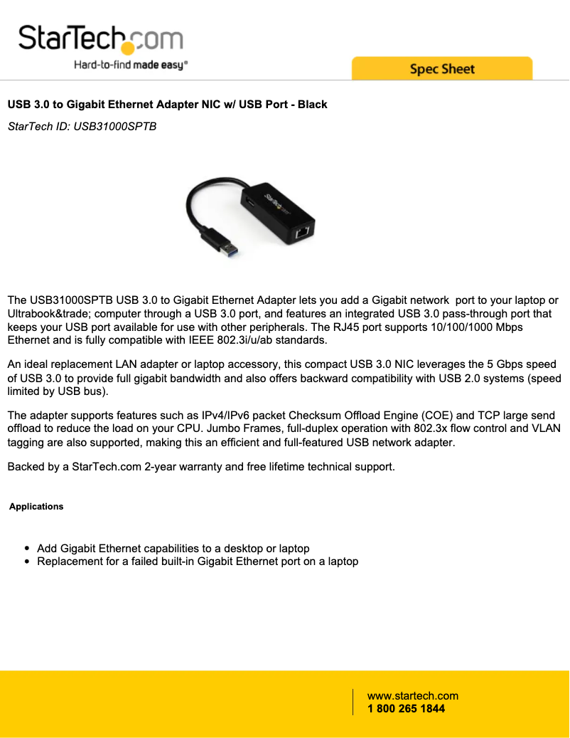 Page n°1 - Fiche technique StarTech.com USB31000SPTB