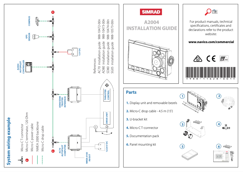 Página 1 del manual Guía de instalación Simrad A2004