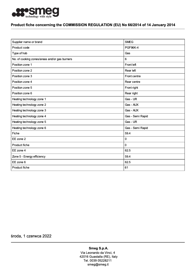 Page 1 de la notice Brochure Smeg PGF96K-4