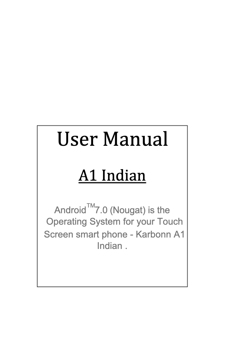Page 1 de la notice Manuel utilisateur Karbonn A1 Indian