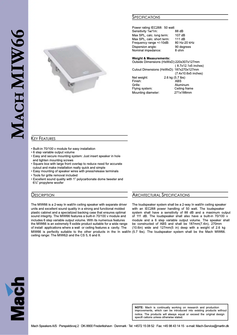 Image de la première page du manuel de l'appareil Mach MIW66