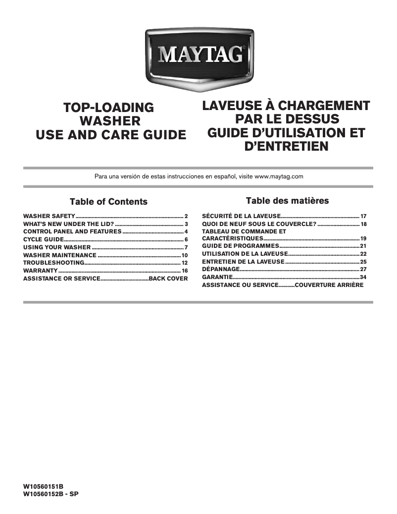 Page n°1 - Manuel utilisateur Maytag MVWC300BW