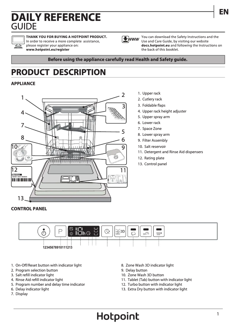 Page 1 de la notice Manuel utilisateur Hotpoint HIO 3P23 WL E UK