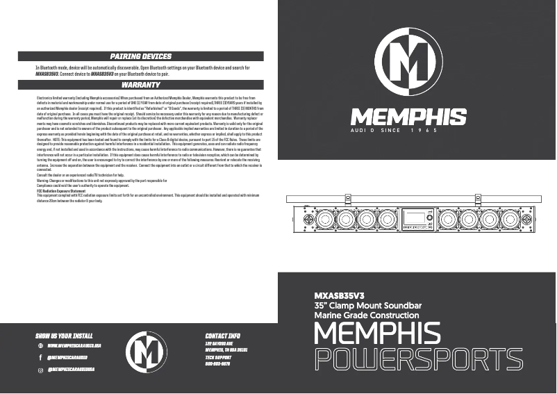 Page n°1 - Manuel utilisateur Memphis Audio MXASB35V3