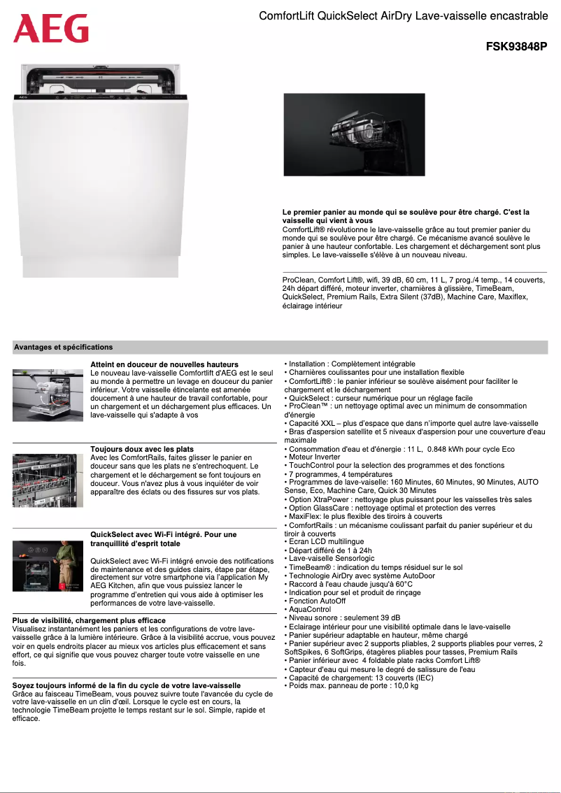 Page 1 de la notice Fiche technique AEG FSK93848P