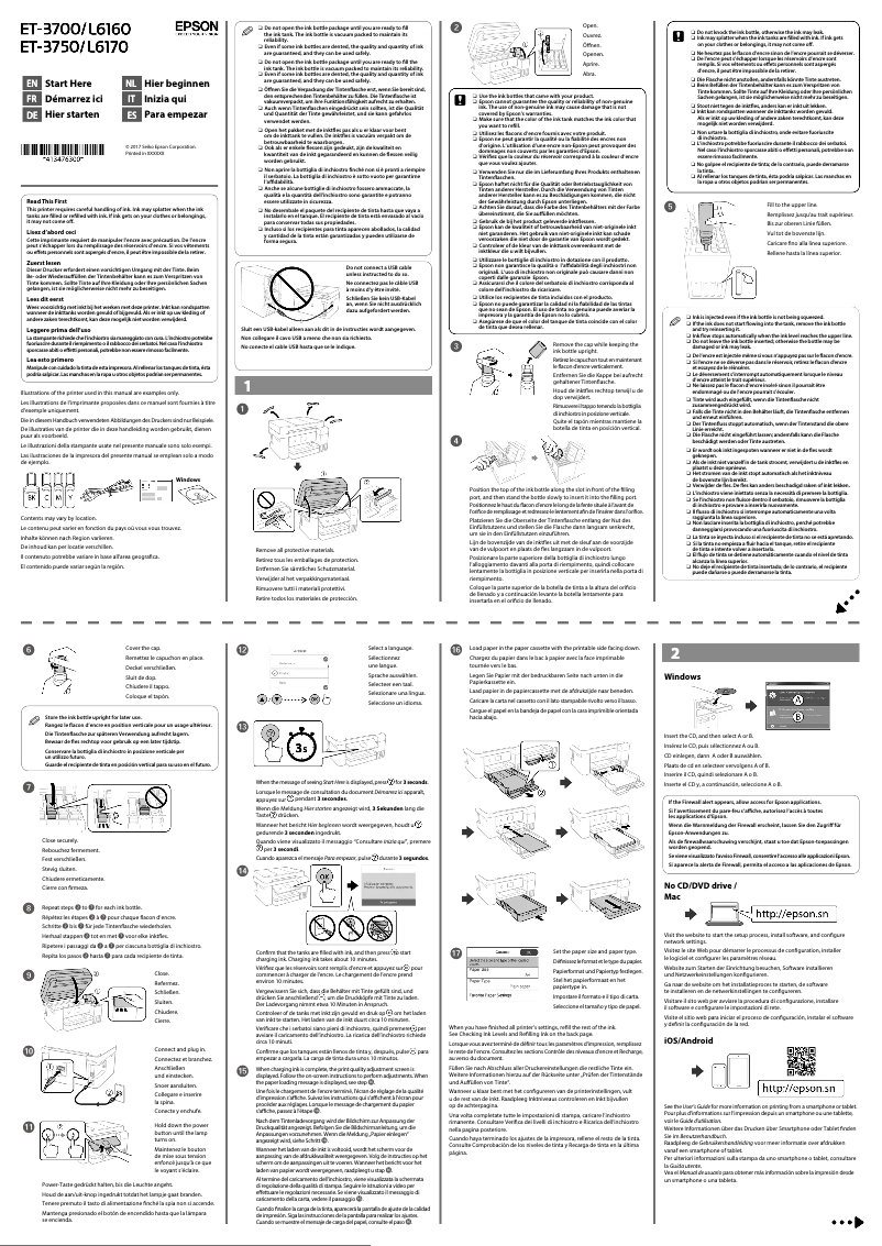 Page 1 de la notice Guide d'installation Epson EcoTank ET-3750