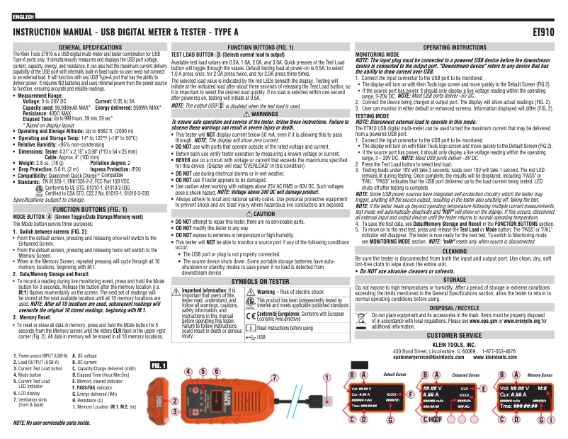 Page n°1 - Manuel utilisateur Klein Tools ET910