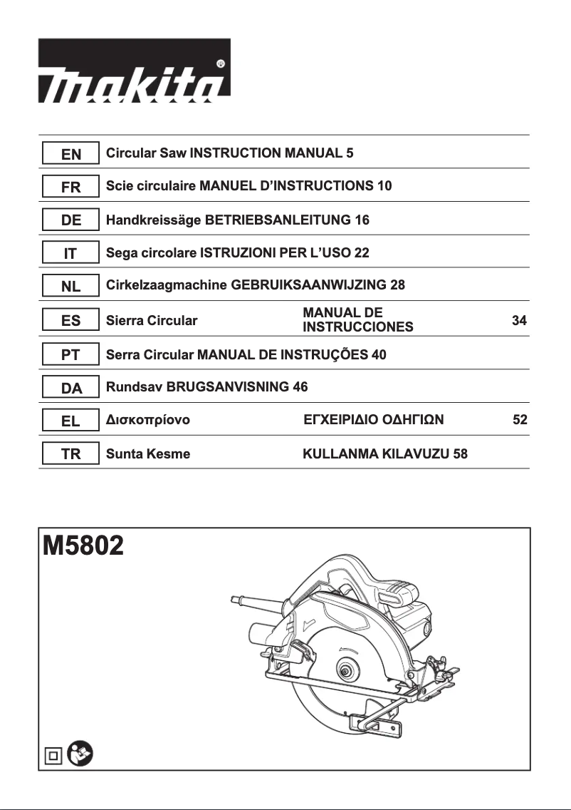 Page 1 de la notice Manuel utilisateur Makita M5802