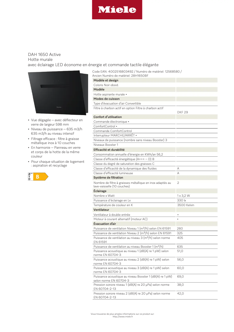 Page 1 de la notice Manuel utilisateur Miele DAH 1650 Active