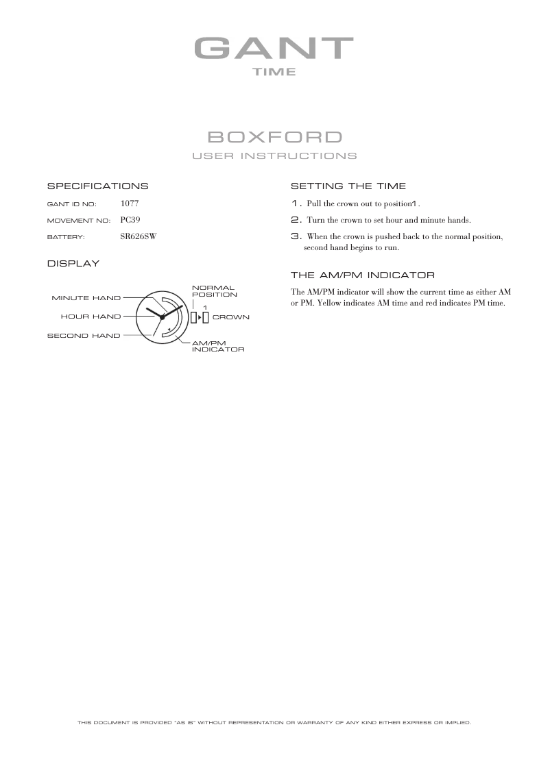 Page n°1 - Manuel utilisateur Gant Boxford 1077