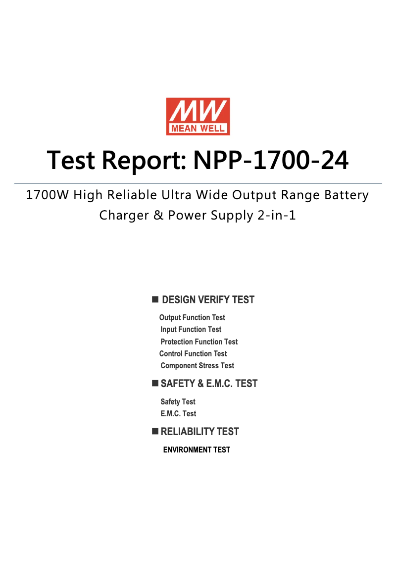 Page 1 de la notice Fiche technique Mean Well NPP-1700-24