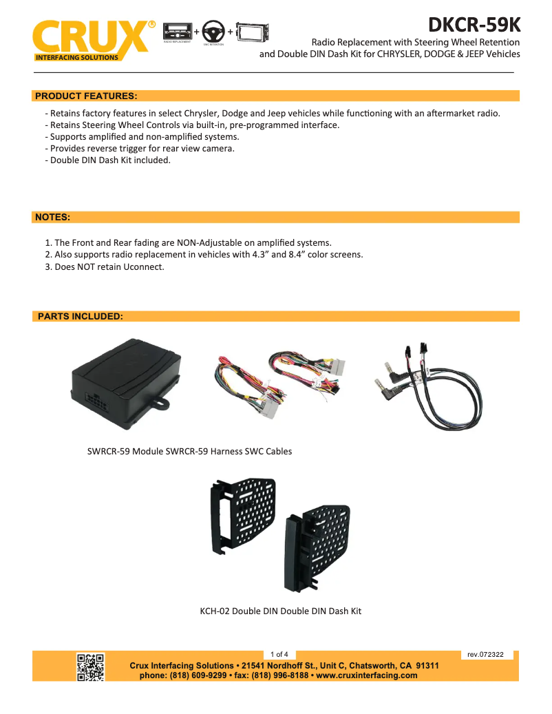 Page n°1 - Manuel utilisateur CRUX DKCR-59K