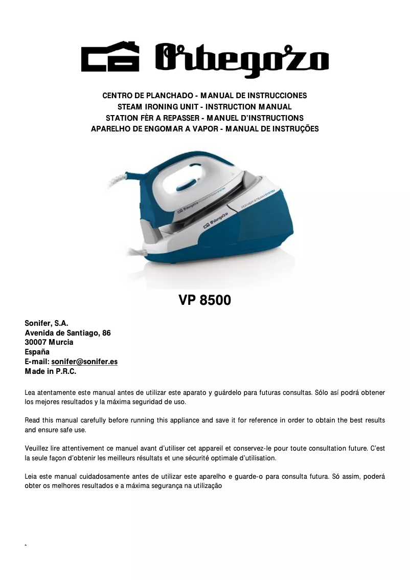 Page n°1 - Manuel utilisateur Orbegozo VP 8500
