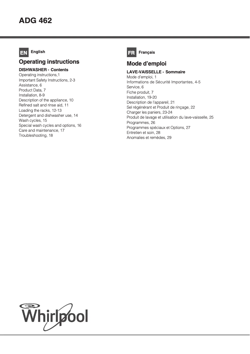 Image de la première page du manuel de l'appareil ADG 462