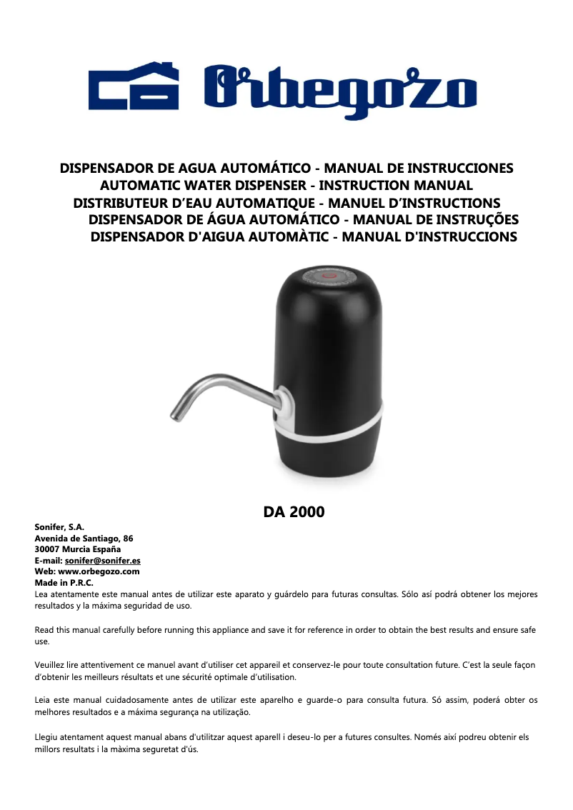 Page n°1 - Manuel utilisateur Orbegozo DA 2000